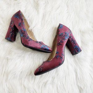 Libby Edelman Sean Floral Velvet Chunky Heels